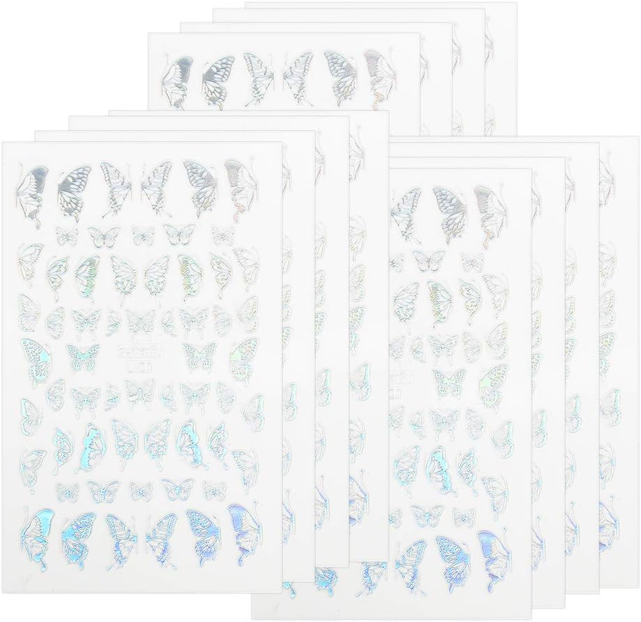 Nail DIY Sticker, 2 Colors Non?Toxic Nail Art Sticker, Harmless Small Lady for Woman Girl Female(Laser Silver Butterfly Sticker L01) image number 6