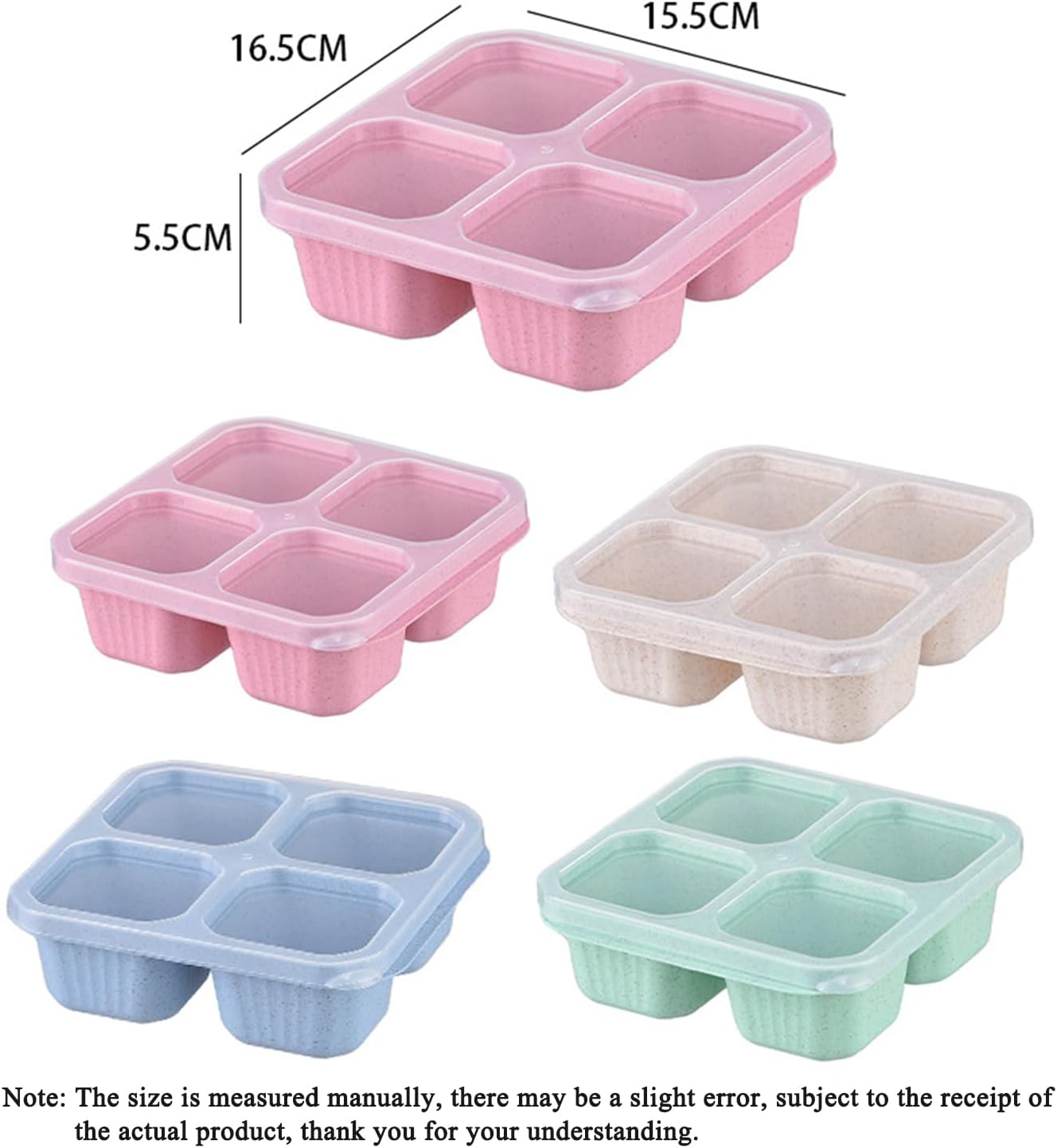 5 Pack Snack Containers, Reusable Bento Snack Box, 4 Compartments Meal Prep Lunch Containers for Kids and Adults, Divided Food Storage Containers for School Work Travel