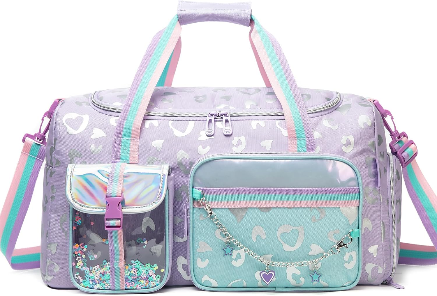Kids Duffle Bag Girls Dance Bag for Kids Overnight Bags for Teen Girls Sports Gymnastics Bags with Shoe Compartment, S-Love Leopard, 20"X11"X8.2"