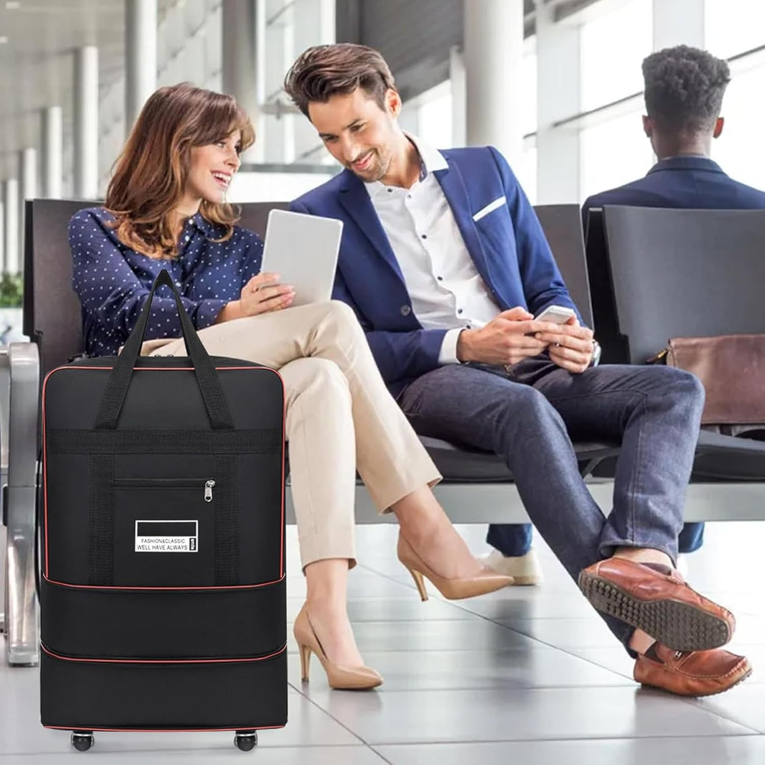 Heyinova Foldable Suitcase Luggage,Rolling Expandable Bag Luggage with 5 Wheel,Waterproof Zipper Travel Oxford Fabric Luggage,Durable Travel Duffel Bag with Luggage Tag(L) image number 6