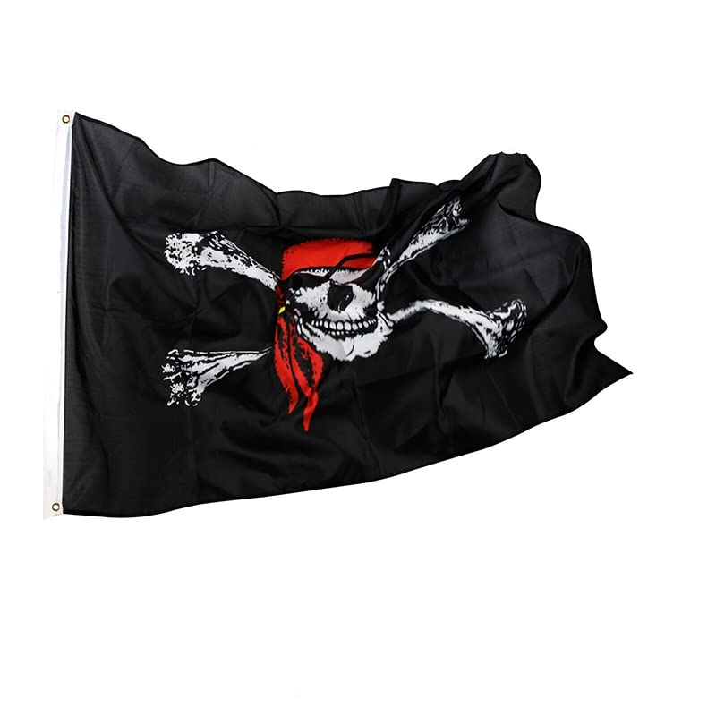 AIMALL 90X150Cm Large Pirate Flag Jolly Roger Skull & Crossbone Flags Party Accessory 3 X 5 Ft - for Themed Events, Costumes