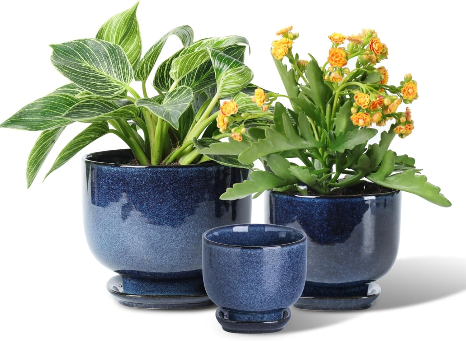 Vicrays Ceramic Plant Pots Indoor - 6.8/5.5/4.3 Inch Planter Pot with Drainage Hole and Saucer for Succulent Orchid Flower Herbs Cactus - Gardening Home Desktop Office Decor &ndash; Set of 3 Blue image number 5