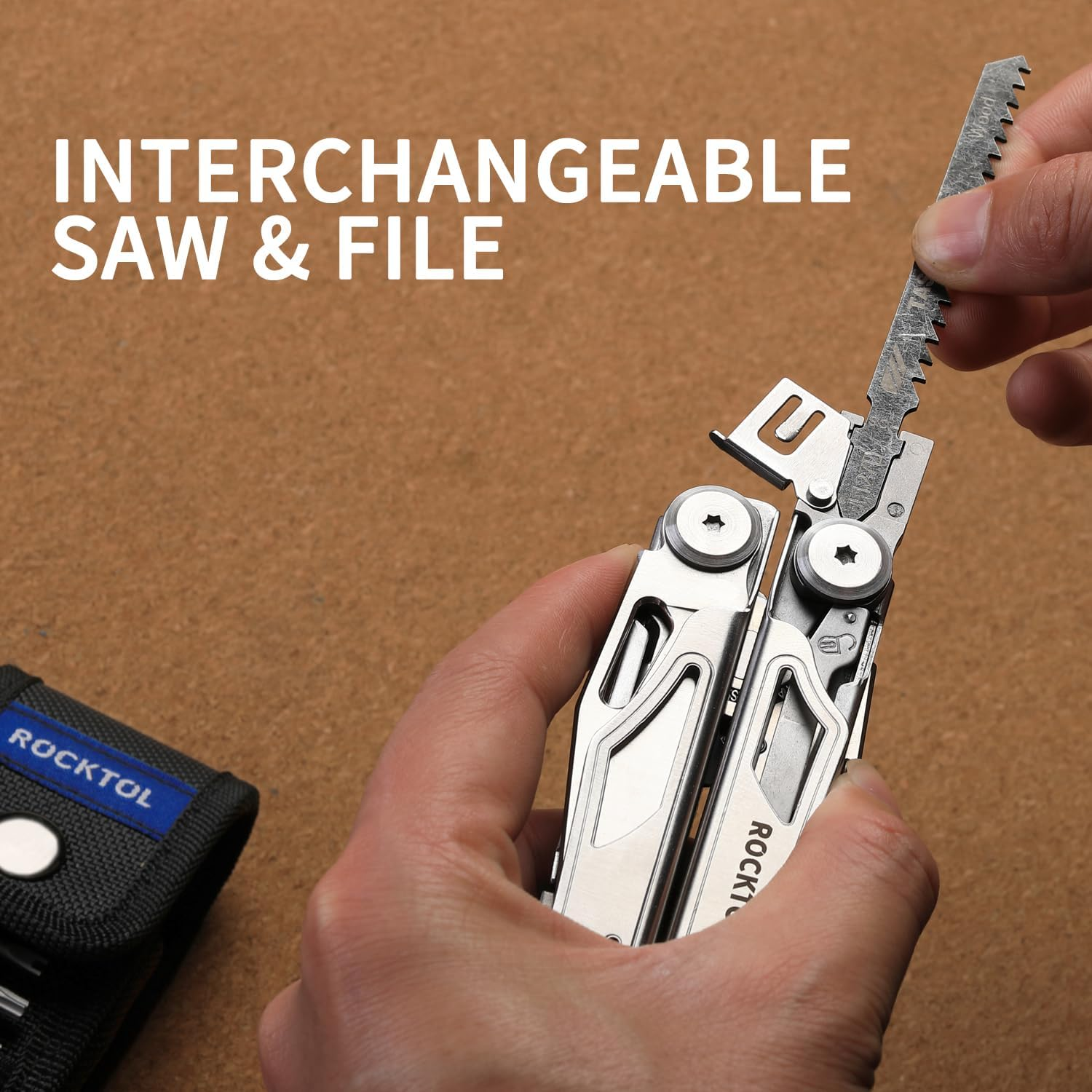 ROCKTOL Multitool 29 in 1 Multi Tool Pliers with Interchangeable Wire Cutters and Saw, Heavy Duty Stainless Steel Multitool Set and Nylon Sheath for Camping Survival Gifts for Men image number 2