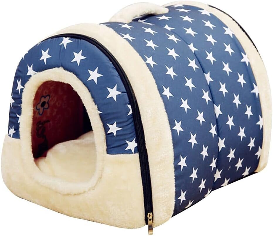 PETBRO Pet Dog House Kennel Soft Igloo Beds Cat Puppy Warm Plush round Donut Cushion Fur Fold L-Blue