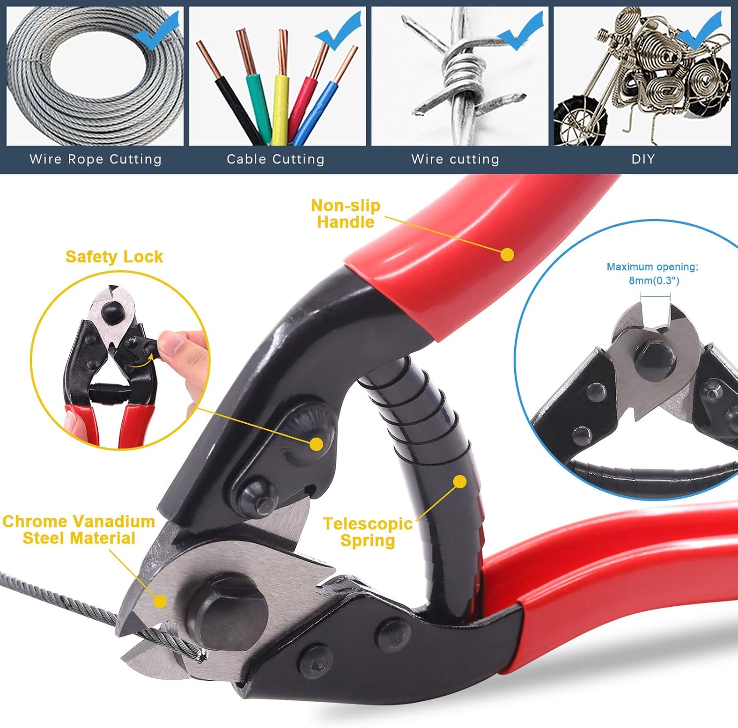 Glarks 121Pcs Bike Cable End Caps with Cable Cutter Set, 120Pcs 6 Colors Cable End Crimps Brake Cable End Caps with Stainless Steel Wire Rope Aircraft Bicycle Cable Cutter up to 5/32" image number 2