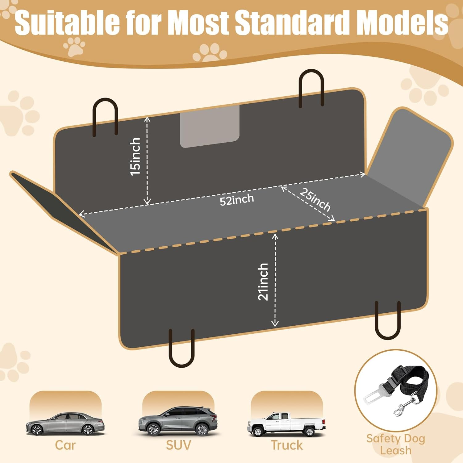 Large Space Hard Bottom Dog Car Seat Cover,Dog Car Seat Extender with Mesh Window,Waterproof Dog Hammock,Hard Bottom,Wear-Resistant,Machine Washable,Suitable for Cars,Suvs,Trucks image number 1