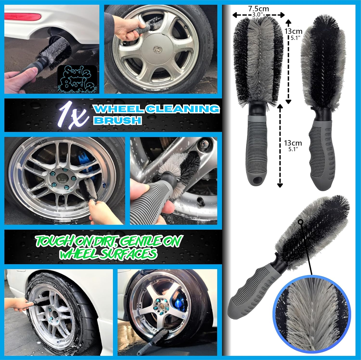 Premium Microfibre Car Wash Kit 8Pcs | Multipurpose Car Wash Mitts, Microfibre Towels Set, Wheel Brush, Detailing Brushes Set. Cleaning Kit for Exterior Washing, Interior Cleaning image number 3