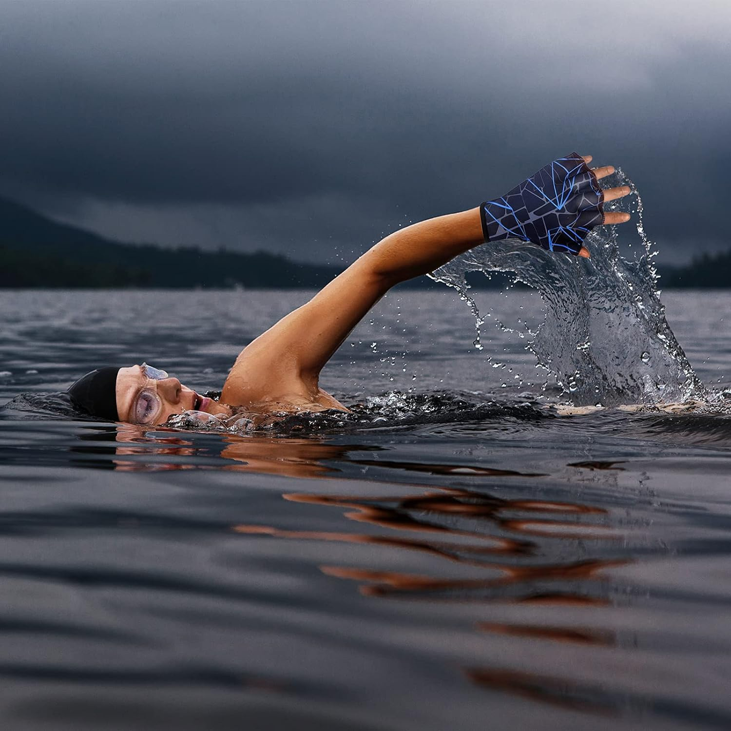 Nylon Swimming Gloves Aquatic Swimming Webbed Gloves Water Training Hand Webbed Hands Webbed Flippers Swim Gear Gloves Fit Aquatic Training Swim Costume Dive Hand Equipment image number 1