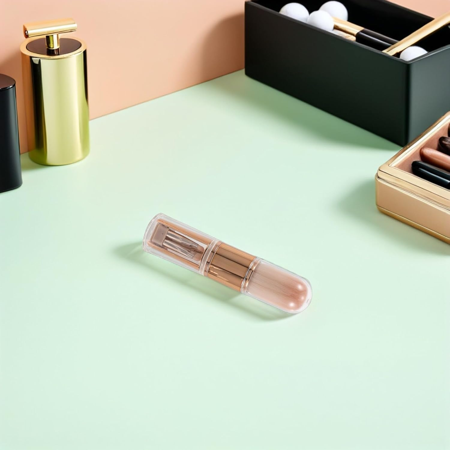 BELLIFFY Retractable 5-In-1 Makeup Brush Set Portable Blush Eyeshadow Concealer Brush with Silicone Head Rose Gold for Women image number 2