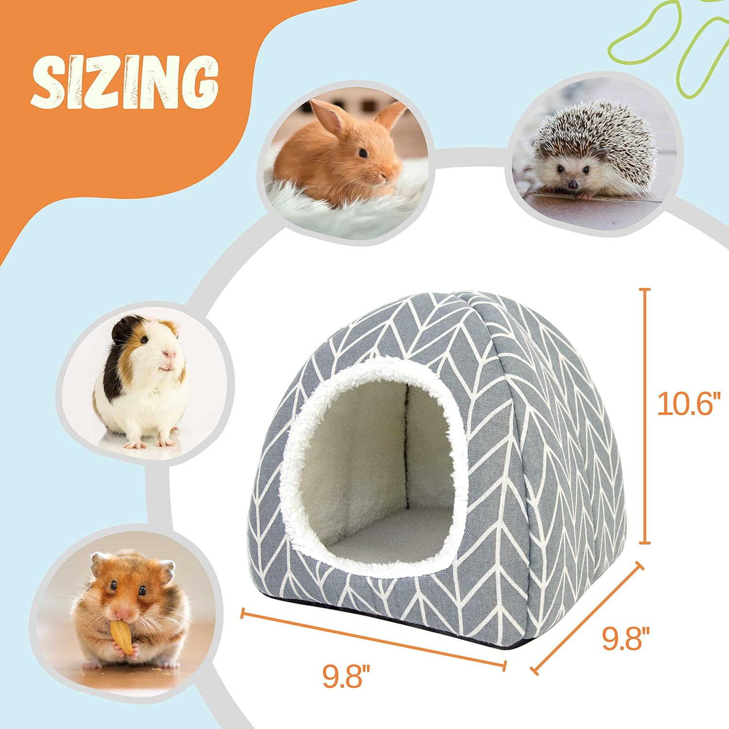 Tierecare Guinea Pig Hideout Bed Dwarf Rabbit House Cave Accessories Cozy Hide-Out for Little Bunny Hedgehog Ferret Chinchilla&Other Small Animals (Grey)