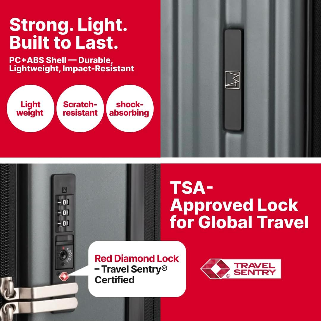 LEGEND WALKER LW 5524 Hardshell Expansion Front-Openning, USB Port,Cup-Holder Spinner Luggage, White, 26 Inch, Central Hardside Expandable Luggage with Spinner Wheels