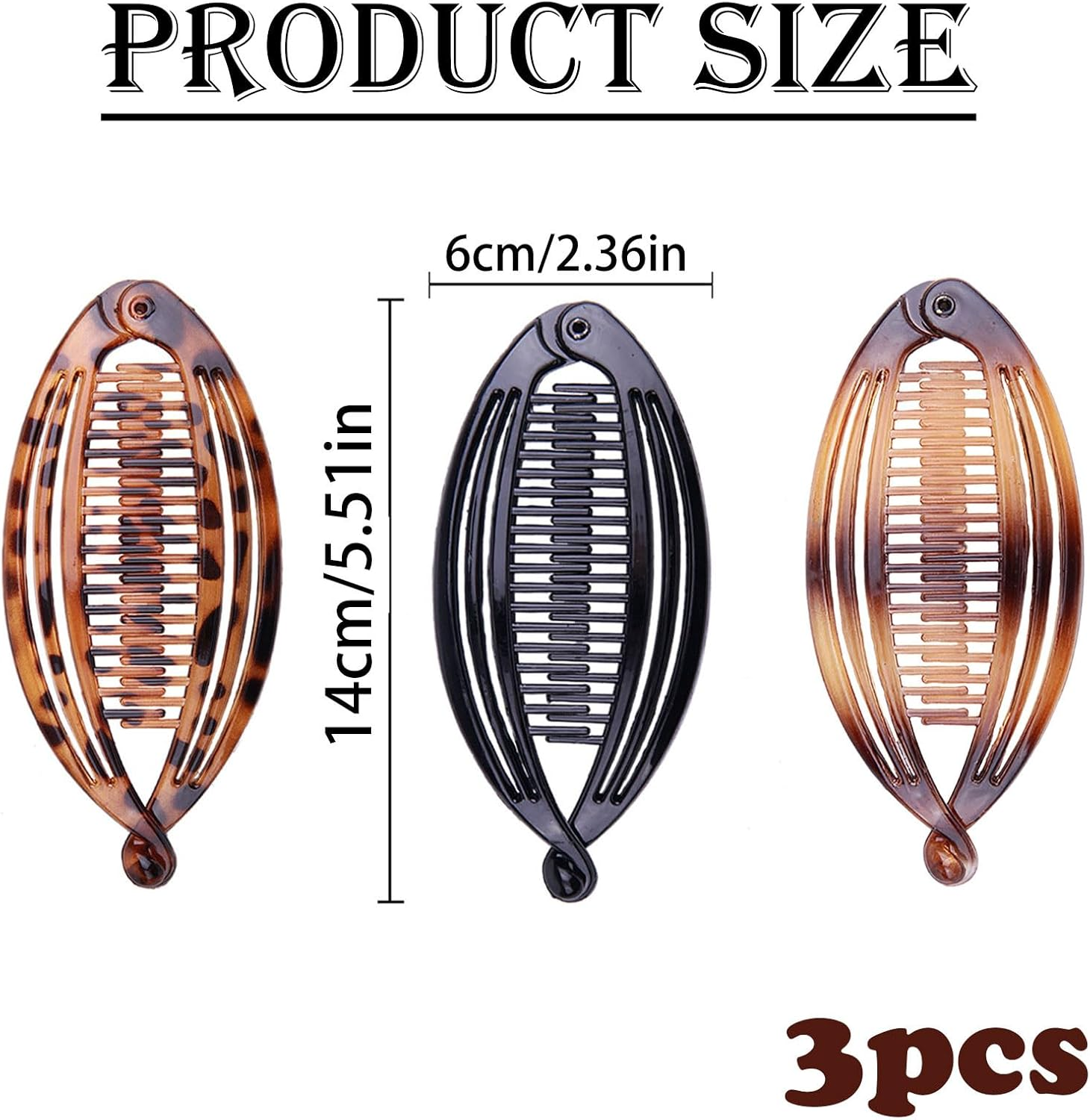 Pack of 3 Banana Clip Hair, Banana Clip, Banana Hair Clips, Retro Female Hair Accessory Hair Comb, Vintage Fish Tail Hair Clip, Women'S Ponytail Banana Clips, Hair Clips image number 4