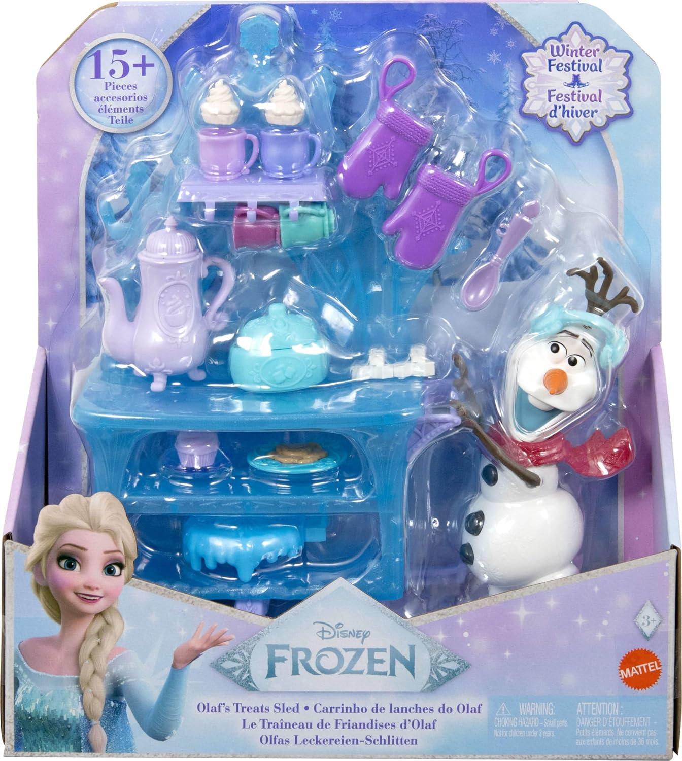 Mattel Disney Frozen Olaf Doll & Accessories, Treat Sled Playset with Olaf Doll, Treat Cart, Food & More Inspired by Frozen: Winter Festival image number 3