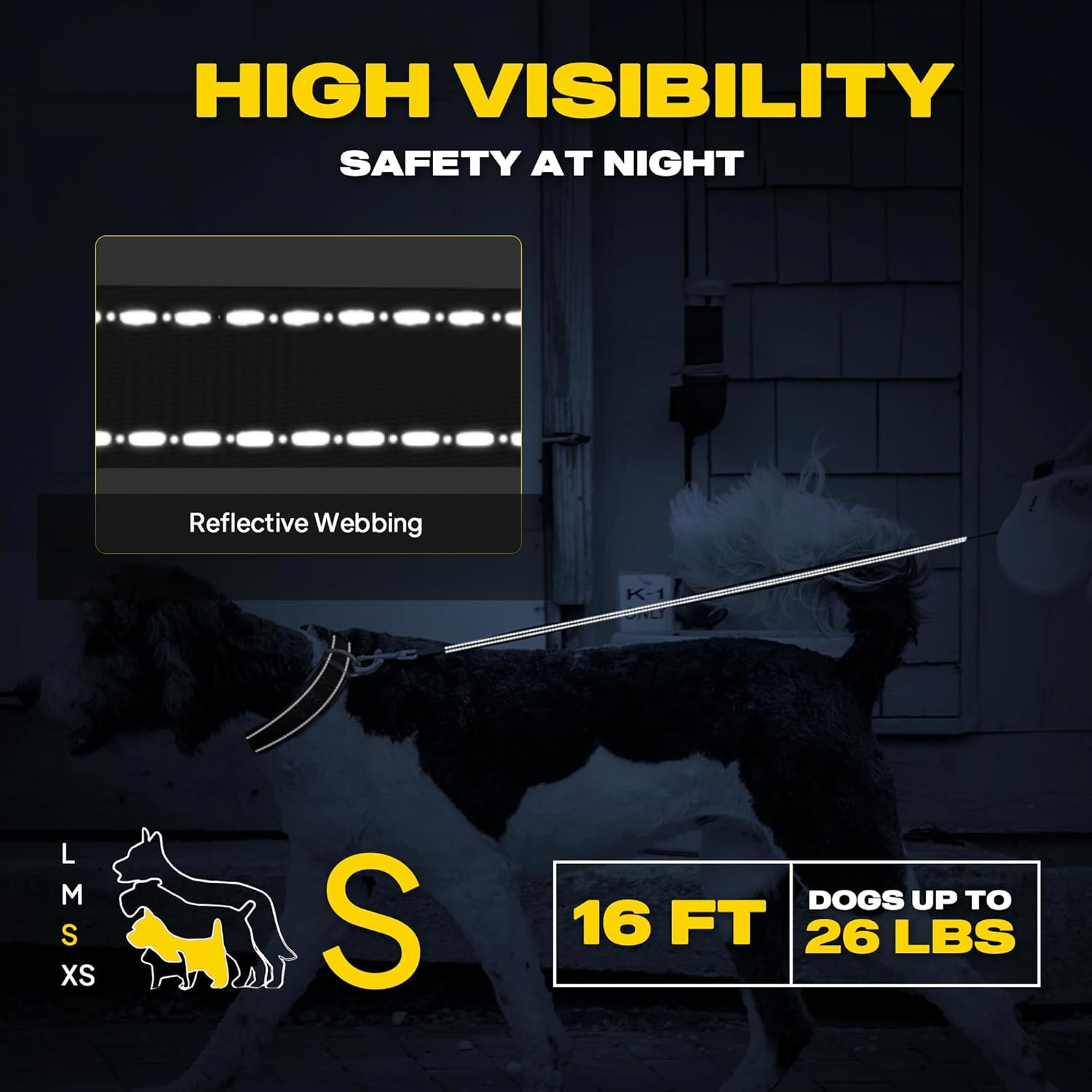 Fida Retractable Dog Leash, 16 Ft Dog Walking Leash for Small Dogs up to 26 Lbs, 360&deg; Tangle Free, Black image number 1