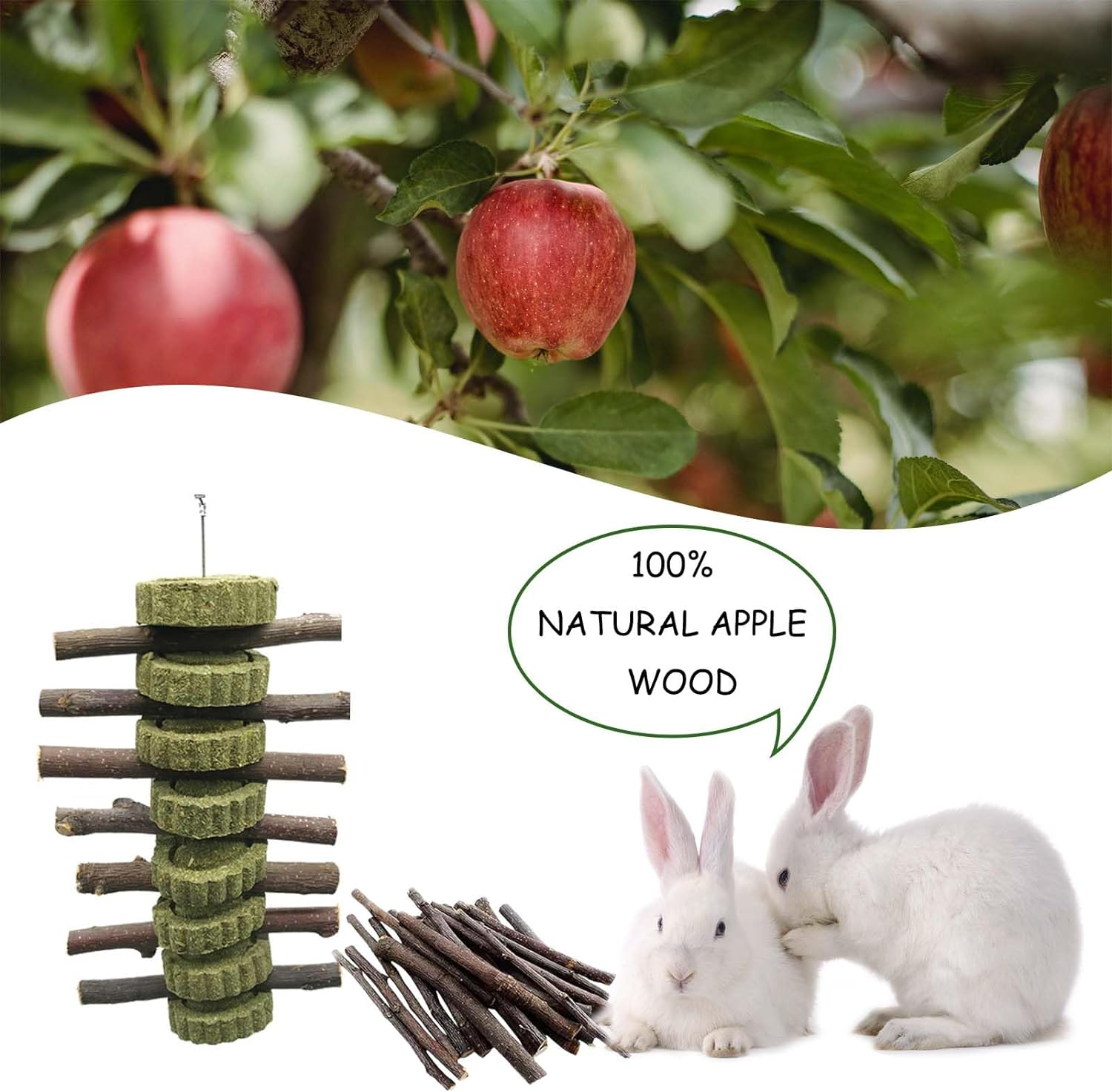 Rabbit Grass House,Natural and Comfortable Hiding Place,Rabbit Bed with Straw Mat,Carrot Chewing Toy,Apple Bark,Grass House for Rabbits,Guinea Pigs,Squirrels,Edible Rabbit Hideaway with Chewing Toys image number 4