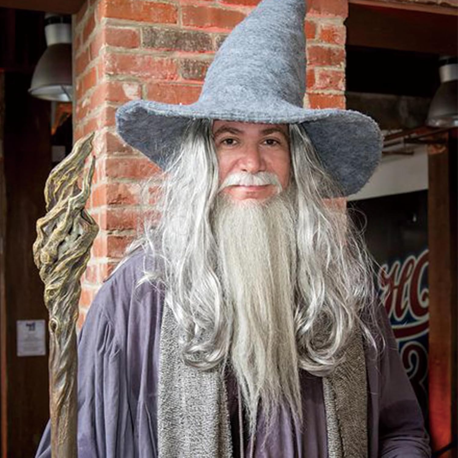 3Pcs Long Gray Wig for Men Costume with Wig Cap and Beard Men&rsquo;S Cosplay Synthetic Layered Hair Wigs Silver Man Wig for Adults Men'S Wig for Costumes Cosplay Christmas Halloween Carnival Parties Anime image number 2