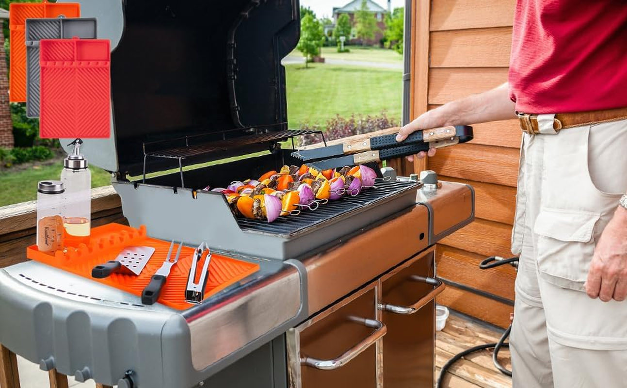 Griddle Mat Barbeque Grill Accessories Tools for Blackstone, Side Shelf Mat Grill Pad for Outdoor Grill Kitchen Counter Spatula Silicone Mat with Drip Pad for Kitchen, Cooking ﻿ (Gray) image number 1