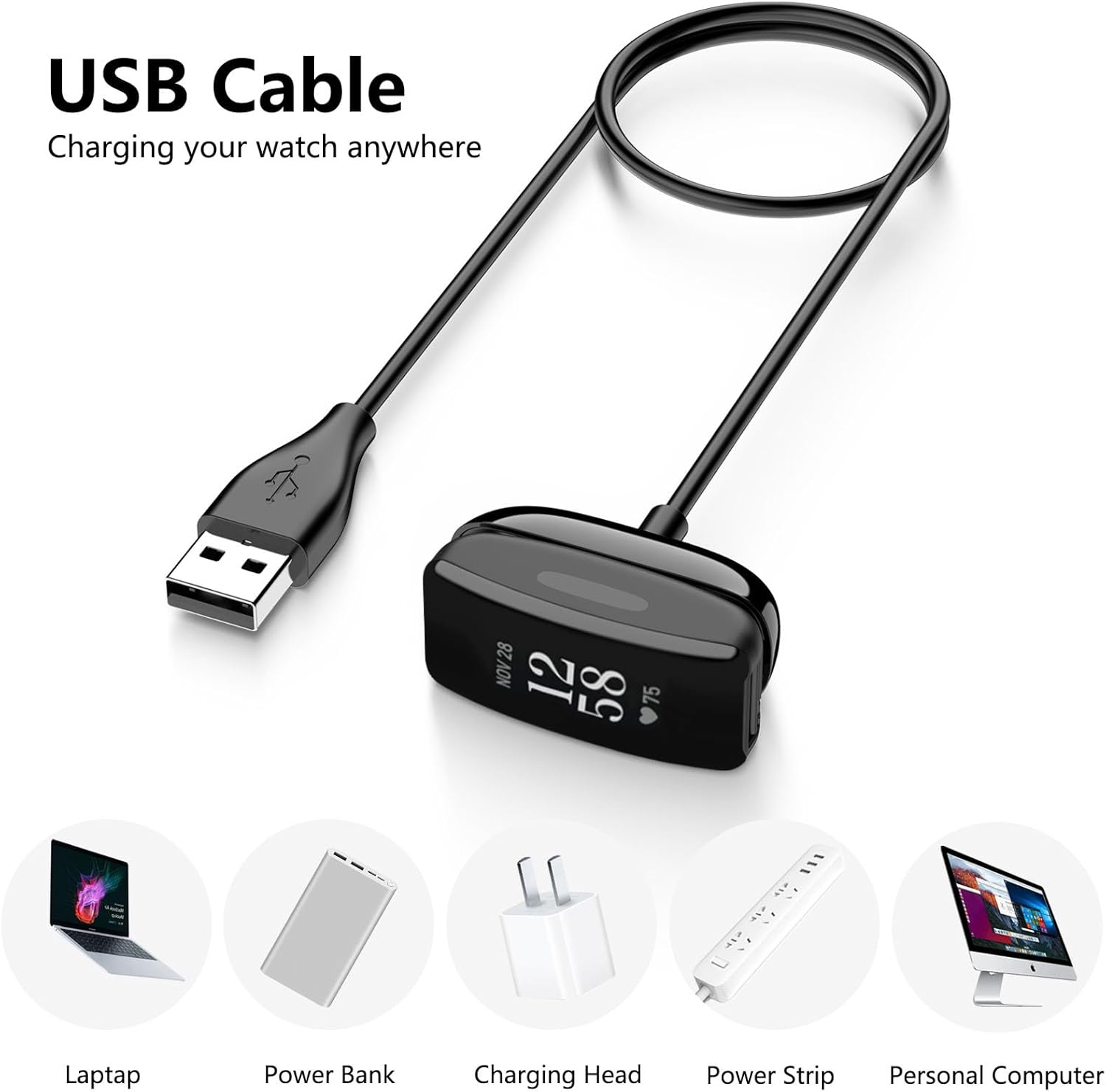 Meliya Charger for Fitbit Inspire 2 / Ace 3, Replacement USB Charging Cable Compatible with Fitbit Inspire 2 / Ace 3 Fitness Tracker