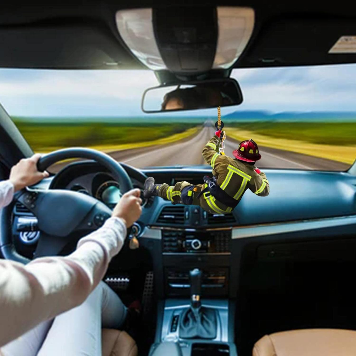 Firefighter Christmas Tree Ornament, Acrylic Flat Fireman Uniform Hanging Christmas Decor Car Rearview Mirror Hanging Pendant, Firefighter Gift (Single-Sided)