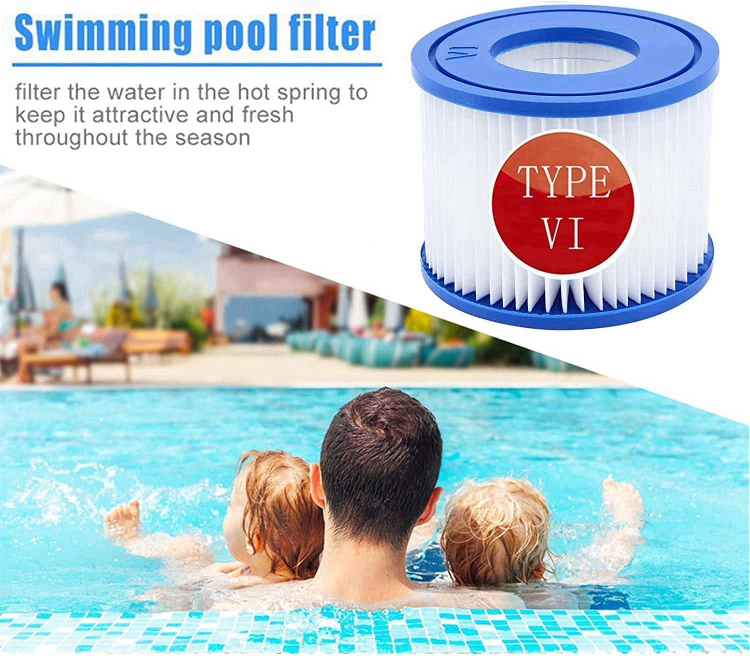 8 Pack Pool Filter Replacement Cartridge Type VI, Easy Set up Swimming Pool Filter for Lay-Z-Spas, 58323E, 90352E, Coleman Saluspa and Bestway Coleman Type VI image number 2