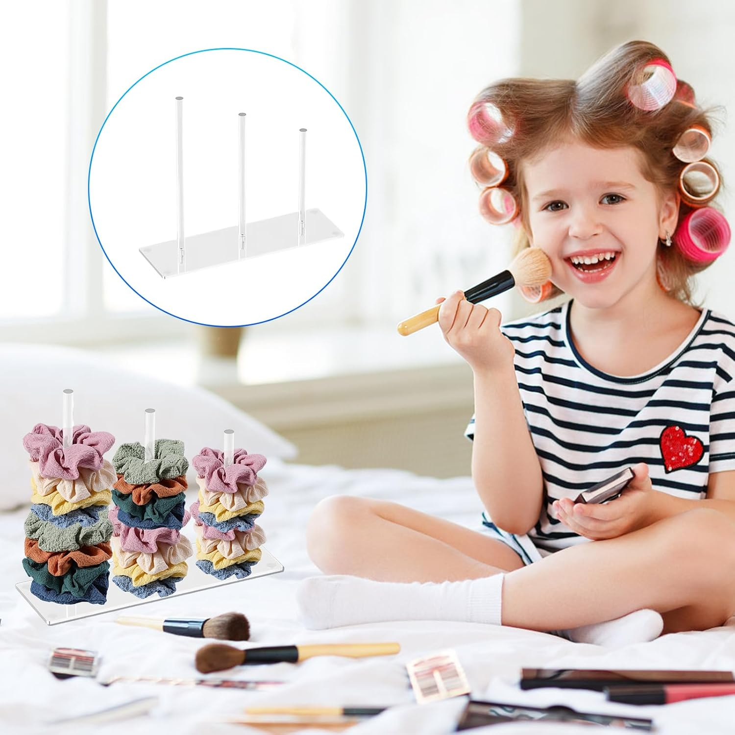 Focenat 3-Tier Scrunchie Holder, Acrylic Hair Scrunchie Holder, Hair Accessory Organiser, Hair Scrunchie Stand, Clear Hair Scrunchie Organiser, for Women Girls Gifts Trendy Stuff Hair Accessories image number 1