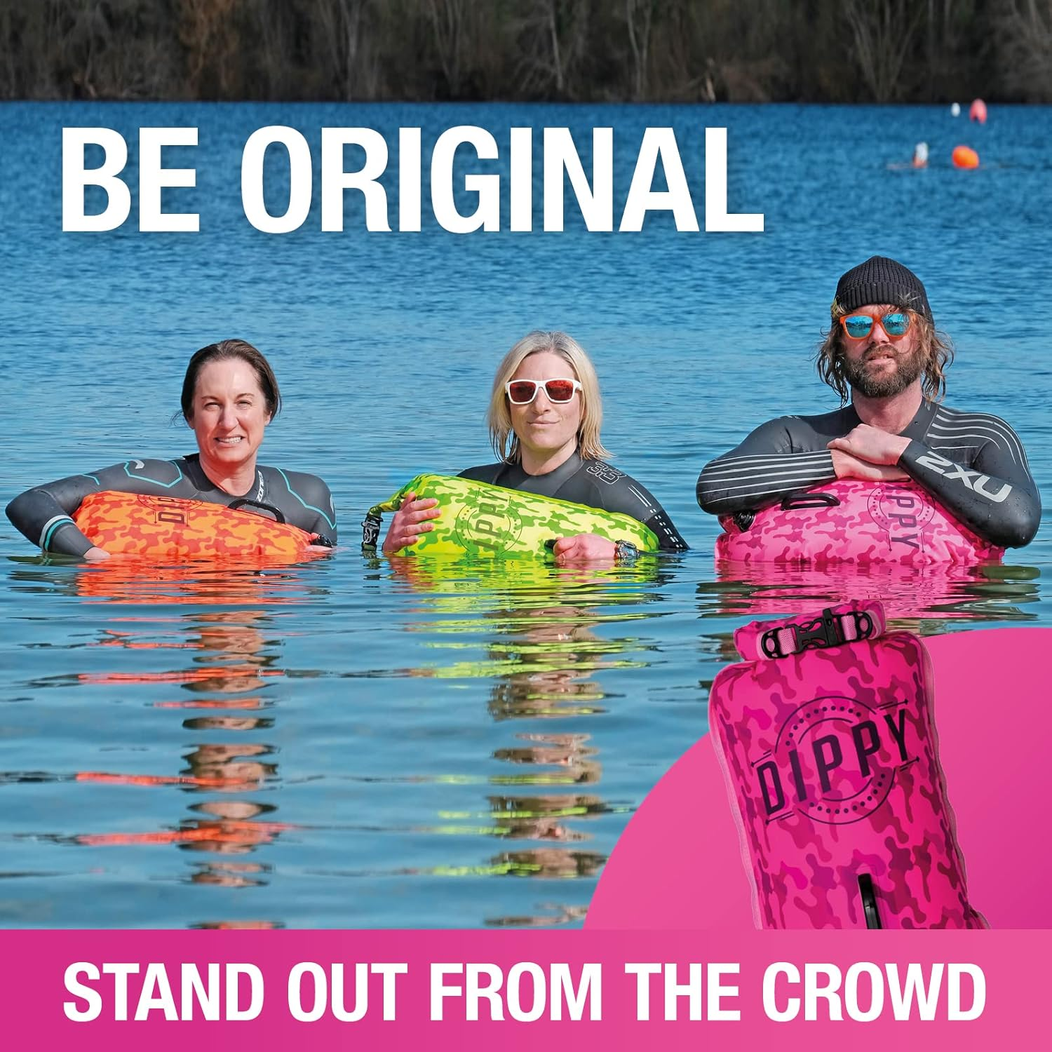 DIPPY Tow Floats for Open Water Swimming | 28L Swim Buoy Open Water Swimming Float | Waterproof Swimming Buoy | Tow Float Dry Bag | Wild Swimming Float | Wild Swimming Accessories (Pink Cammo) image number 4