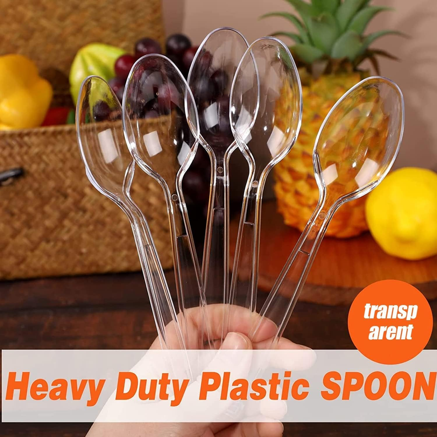 Pack of 100 Clear Colour Egg Spoons, Plastic, Reusable, Suitable for Dishwasher, Perfect for Parties and Camping