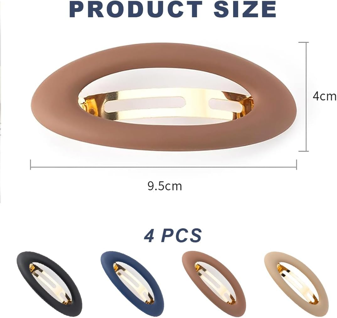 Bangbobi Set of 4 Ellipse Hair Clips for Women, Automatic, Large, Matt, Classic French Hair Clip Set for Women & Girls, Hair Accessories image number 4