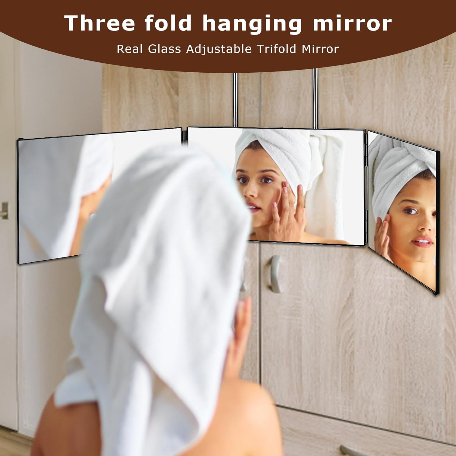 3 Way Mirror for Self Hair Cutting, 360 Trifold Barber Mirrors 3 Sided Makeup Mirror to See Back of Head, Used for Hair Coloring, Braiding, DIY Haircut Tool Are Good Gifts for Men Women (Without LED) image number 1