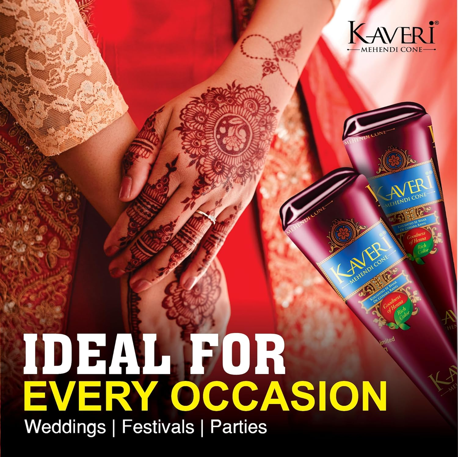 Kaveri Mehendi Cone Herbal Pure Leaves of Natural Henna for Hand Design on Festivals & Special Occasions (Pack of 12 Piece)