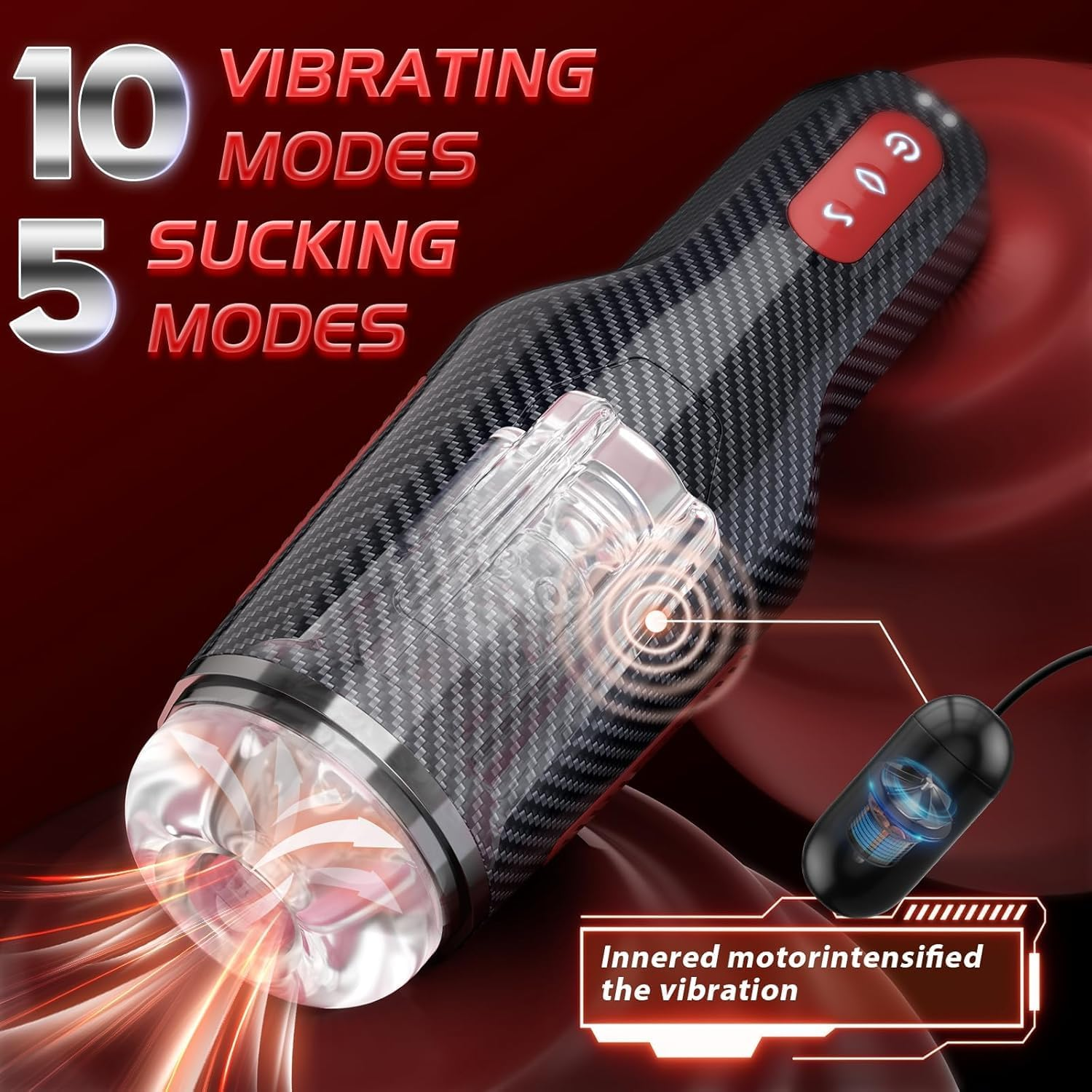 Hephix Sucking Masturbator Sex Toys for Men &ndash; New Carbon Fiber Automatic Masturbators Cup with 10 Vibration Modes & 5 Twisting Sucking & Heating Mode, Penis Pump Stroker 3D Realistic Textured for Men with 1 More Lubricating Oil