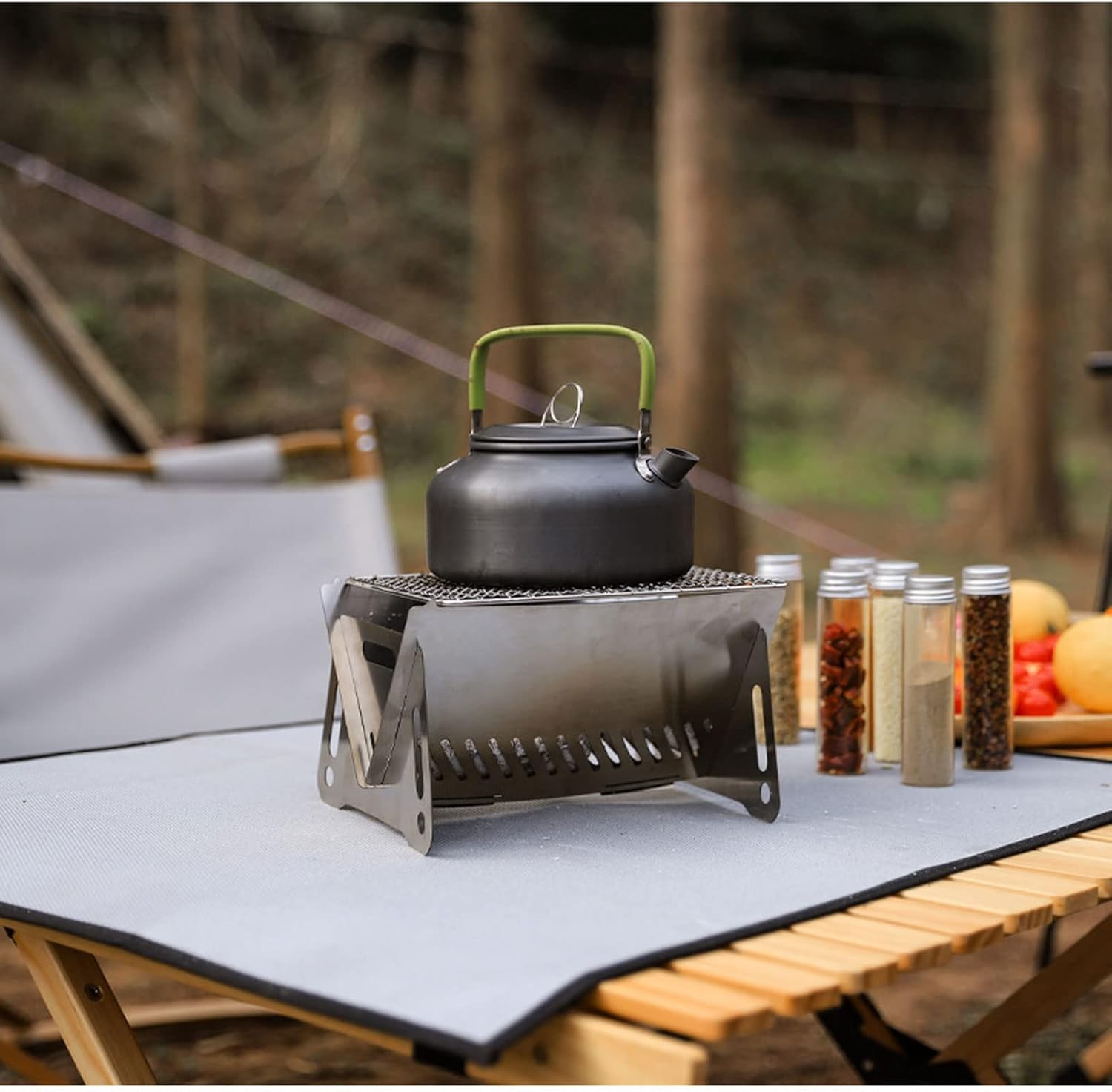 Portable Wood Stove &ndash; Compact Camping Burner with Grill Mesh, Stainless Steel Solo Backpacking Stove for Hiking, BBQ, Picnic & Travel | Detachable, Lightweight (397G) & Durable RS012T image number 5