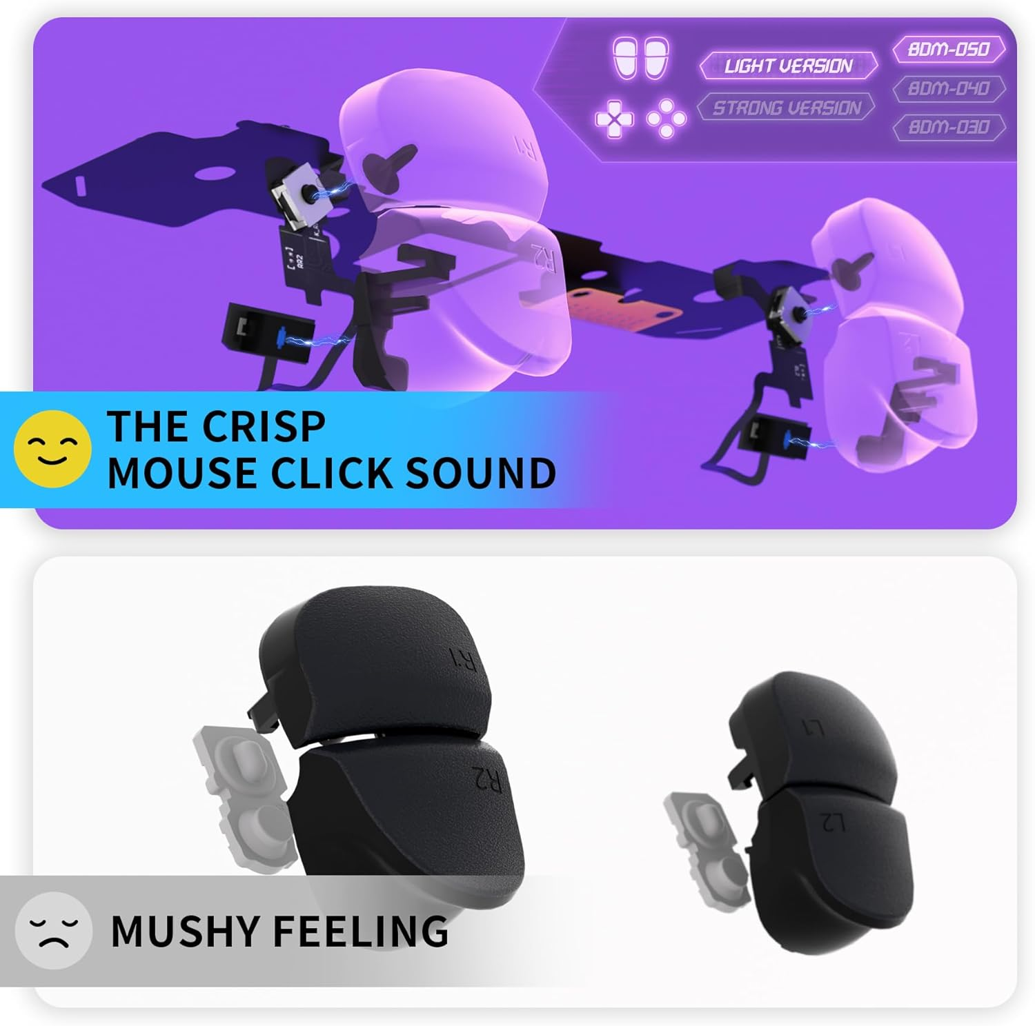 Extremerate Light Version Whole Clicky Kit V2 for PS5 Controller BDM-050 Shoulder Face Buttons, Micro Switch L2R2 Clicky Hair Trigger Kit and Tactile L1R1 Face Buttons Mouse Click for PS5 Controller