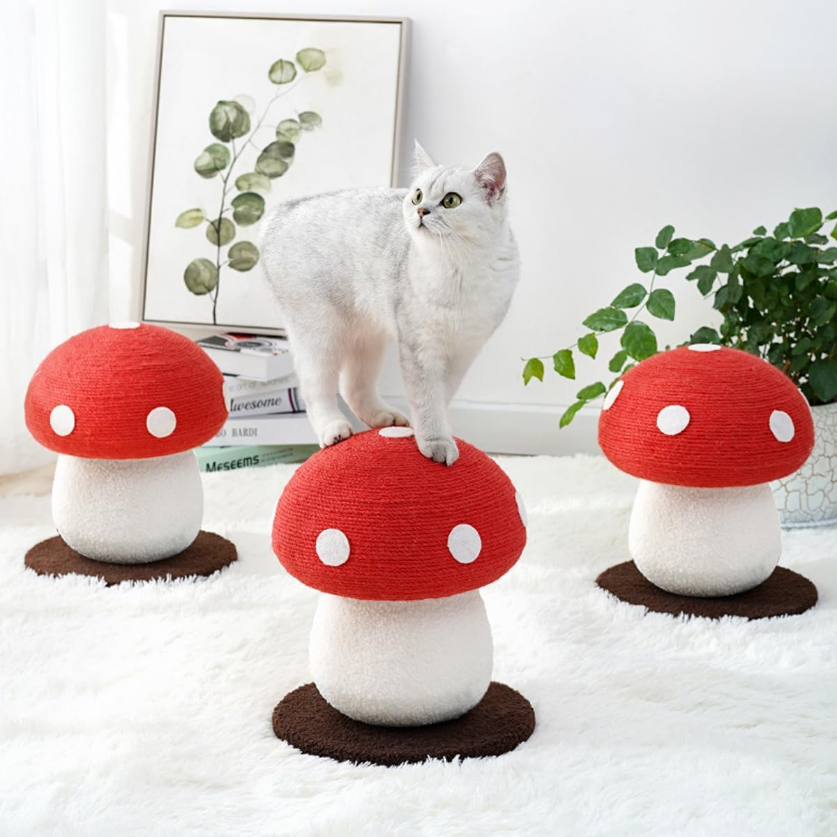 AIMALL Red Umbrella Red Mushroom Cat Climbing Rack 11 X 13.4In Sisal Scratching Board Vertical Cat Tree Toy with Soft Fabric & Claw-Friendly Material image number 1