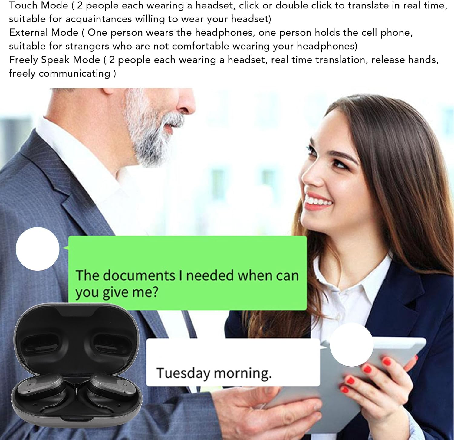 Yanmis Voice Translator Earphones, 144 Languages, Real Time Translation Earbuds, Noise Cancellation, Bluetooth 5.3 Voice Translator Earbuds, Long Battery Life, Ideal For image number 2