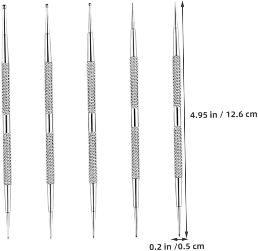 5PCS Stainless Steel Dual Tip Nail Dotting Pens for Rhinestones Painting Embossing Nail Art Tools Lightweight Portable Manicure Set for DIY and Salon Use image number 2