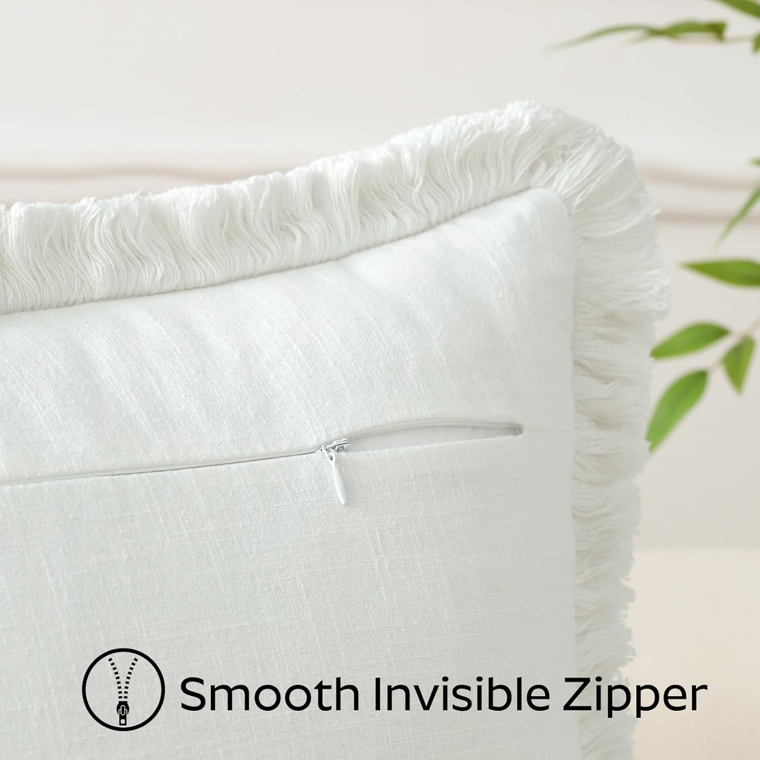 Set of 2 Decorative Fringe Throw Pillow Covers Cozy Boho Farmhouse Cushion Cover with Tassels Soft Accent Pillowcase for Couch Sofa Bed Living Room Home Decor,50Cm&times;50Cm,White