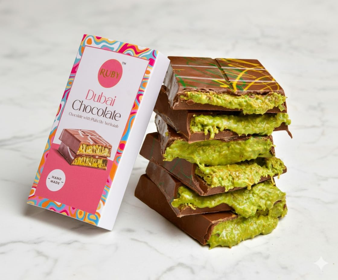 Dubai Chocolate -Ruby- Premium, Handcrafted Pistachio and Kadaifi, 87G image number 1