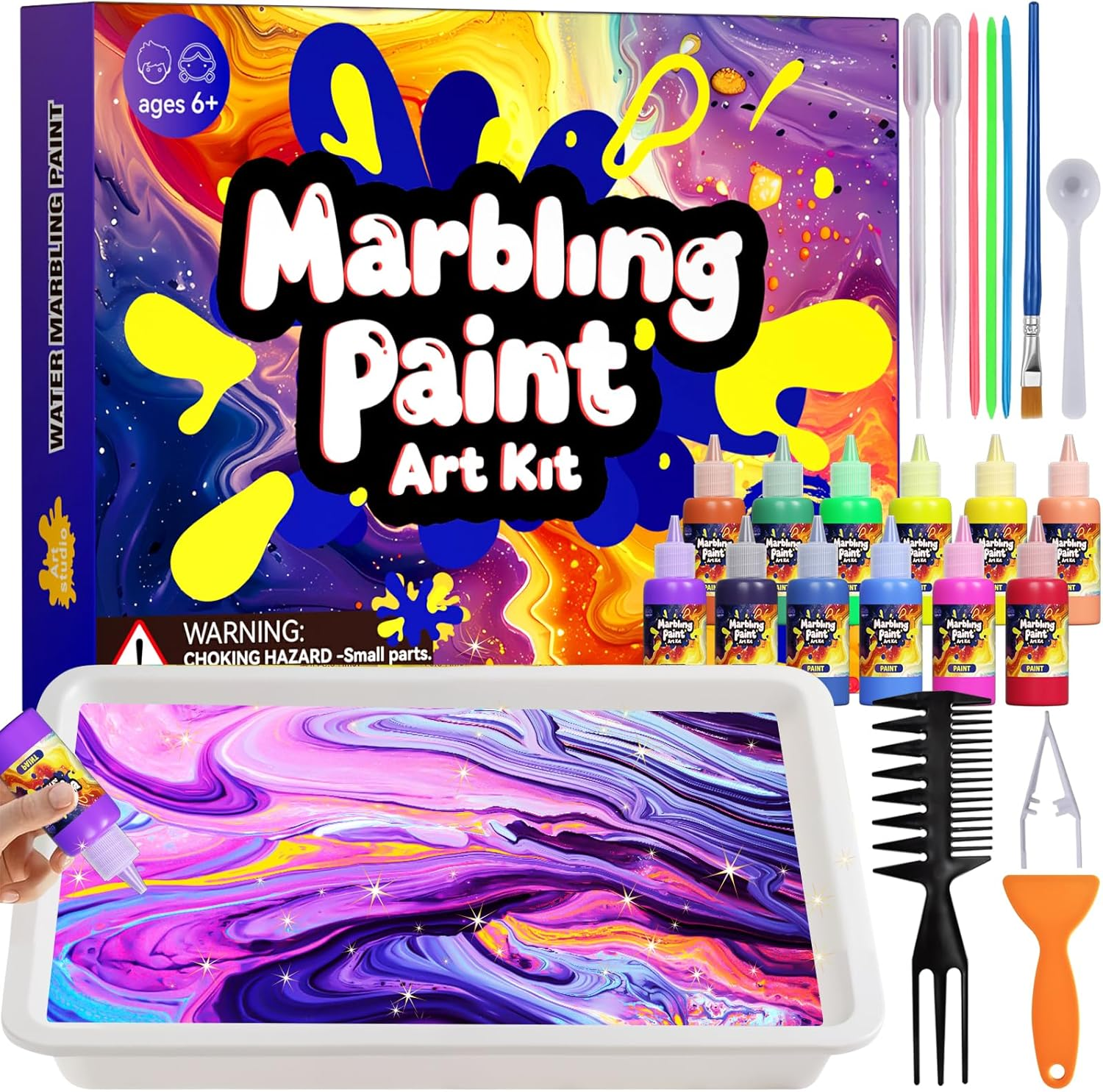Wukon Water Marbling Paint Kit - Arts and Crafts for Kids, Water Marbling Paint Birthday Gifts Ideas for Girls & Boys Ages 8-13 5-7 3-6, Marbling Ink Art Supplies Crafts Toys Kits for 3+Years Old image number 4