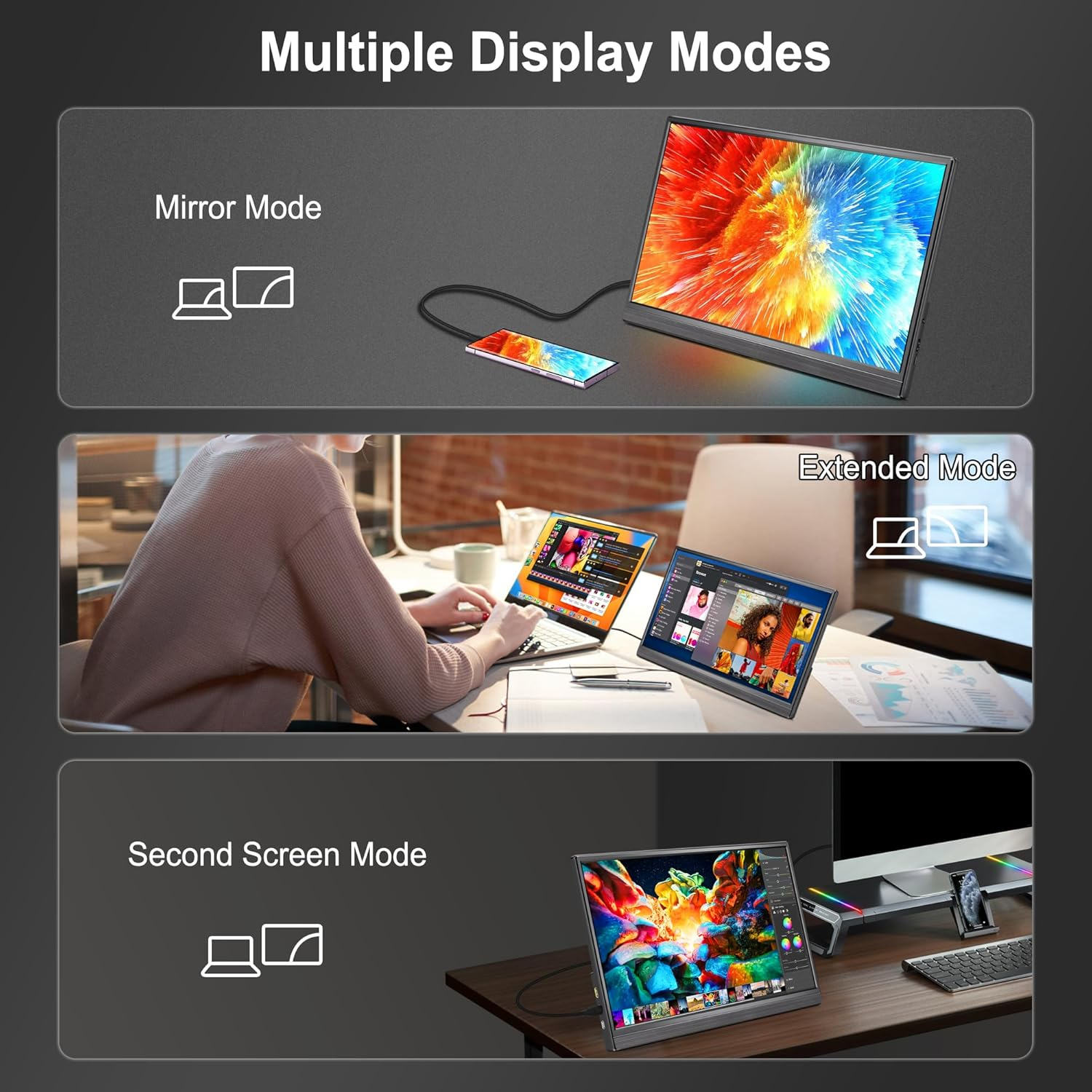 DANWIRT Portable Monitor 15.6" FHD 1080P IPS, USB-C/HDMI, Built-In Stand, Display for Laptop, PC, Mac, PS4/PS5, Xbox &ndash; Lightweight Travel Monitor image number 1