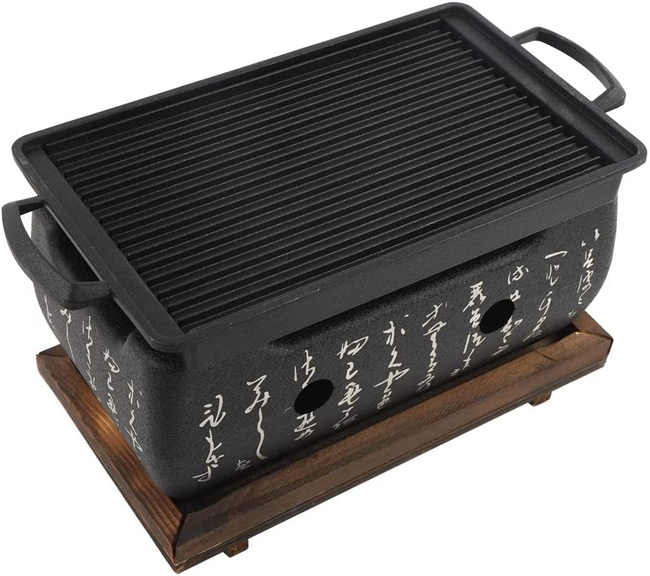 Japanese Style BBQ Grill, Portable Japanese Barbecue Japanese Barbecue Grill with Insulated Wooden Pallet, Charcoal Stove Yakitori Grill Rectangular Furnace for Camping Traveling