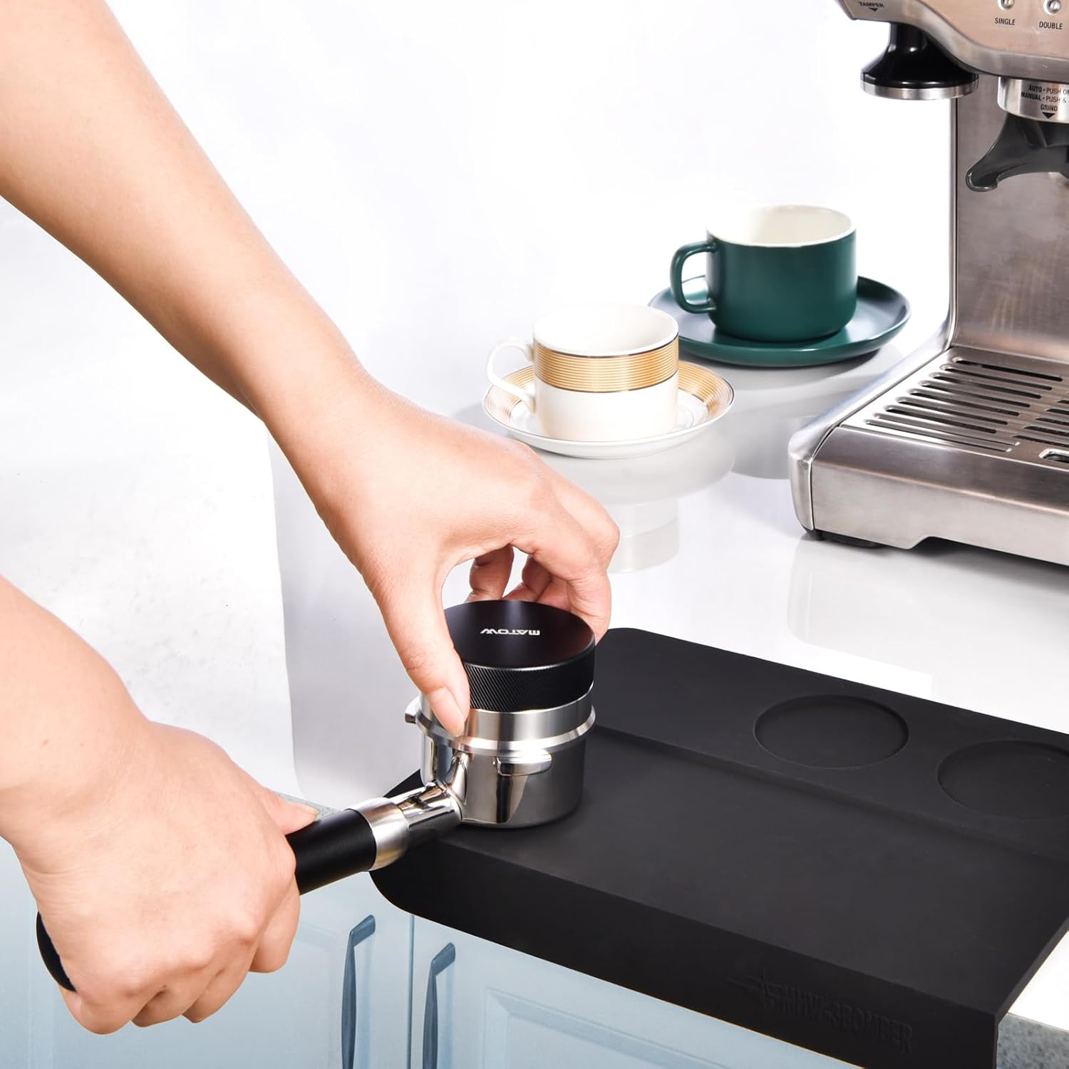 MATOW 2 in 1 Design Gravity Distributor and Magnetic Dosing Funnel Combo, 53.3Mm Adaptive Espresso Distributor and 54Mm Stainless Steel Magnetic Dosing Ring Compatible with Breville 54Mm Portafilter image number 1