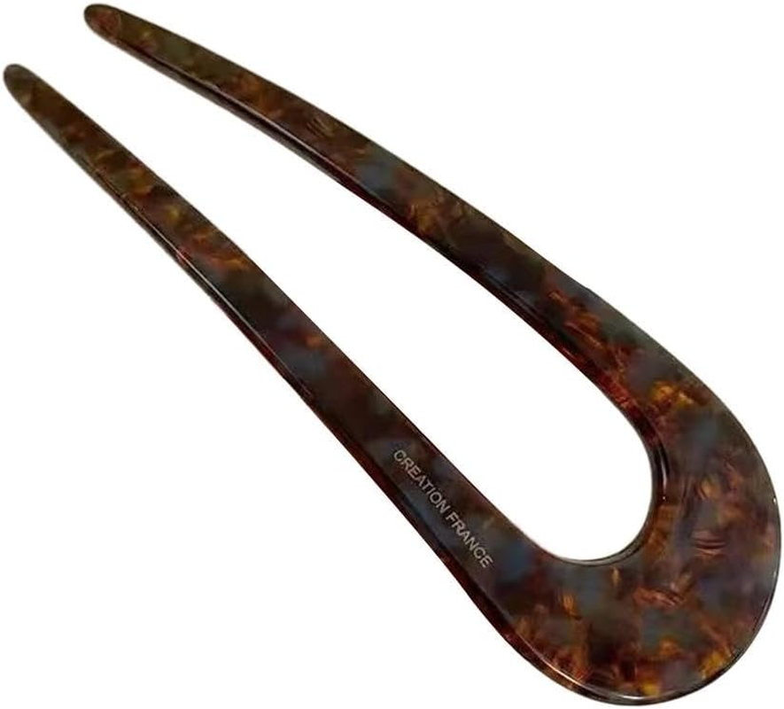 French Cellulose Acetate Hairpins Forks Vintage Print U-Shape Hair Pins Clips Hair Prong Bun Sticks 2 for Women Hair Access