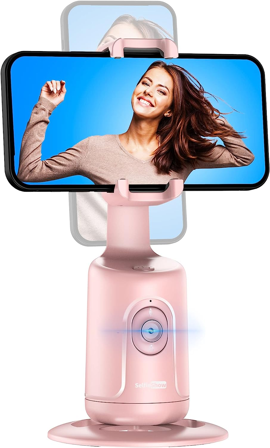 Auto Tracking Phone Holder, Auto Face Tracking Tripod, Portable All-In-One Smart Selfie Stick 360 Rotation Fast Face & Object Tracking Cameraman Robot Mount for Phone Video Vlog Live Streaming(Pink)