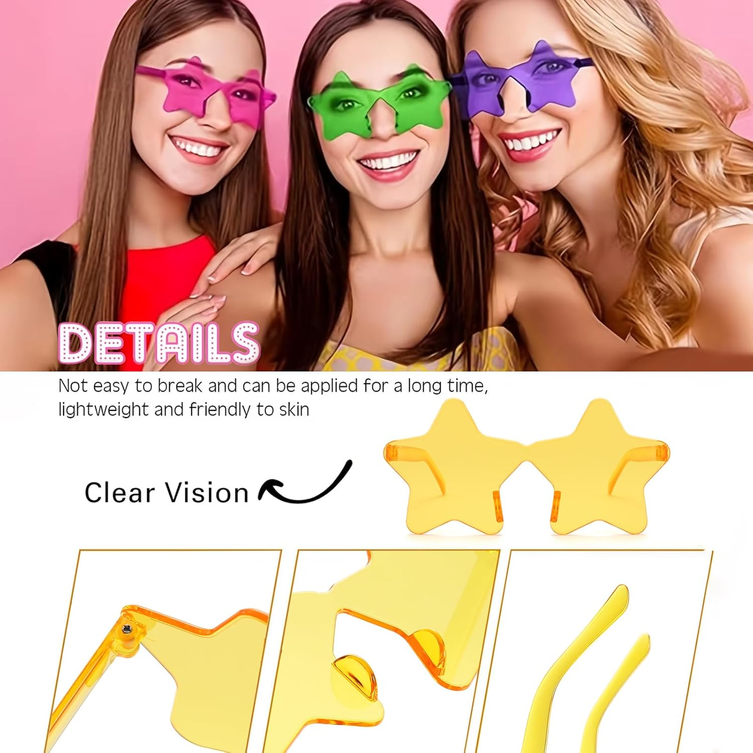 MEIYUETAOSI 15 Pcs Star Sunglasses, Rimless Star Shaped Glasses Clear Color Glasses image number 2