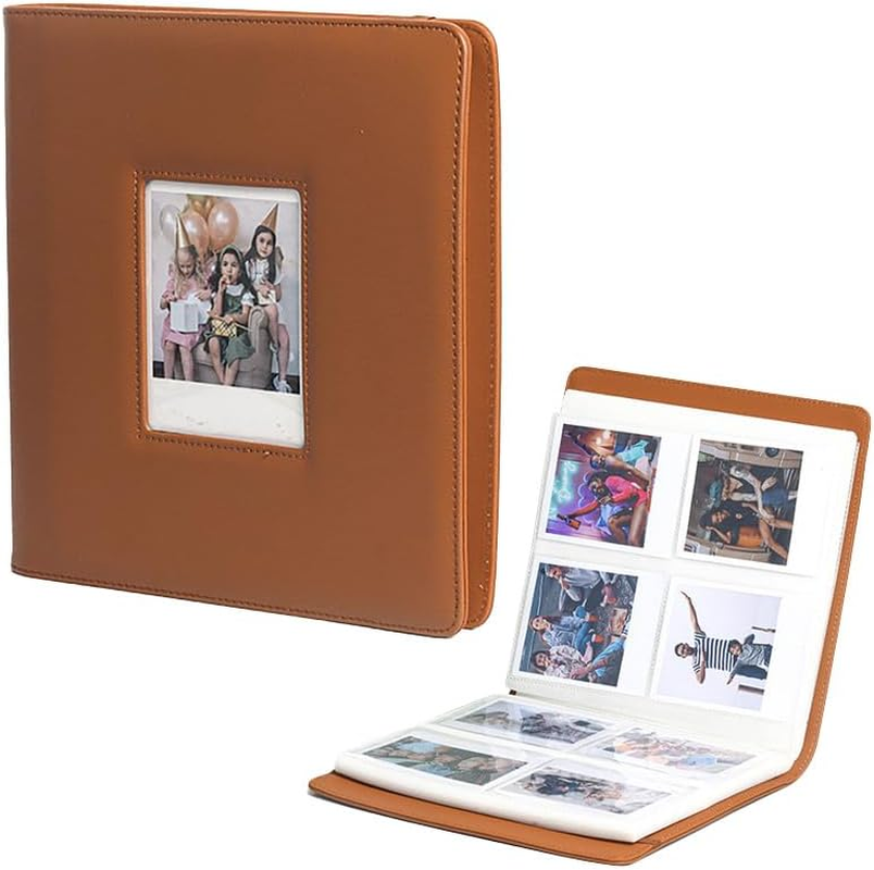 LIFEBEA Large Photo Album 288 Pockets - Holds Polaroid I-Type 600 SX70 & Fujifilm Wide Photos (Up to 9X11Cm) - PU Leather Cover with Photo Window & Strap Closure (Brown)