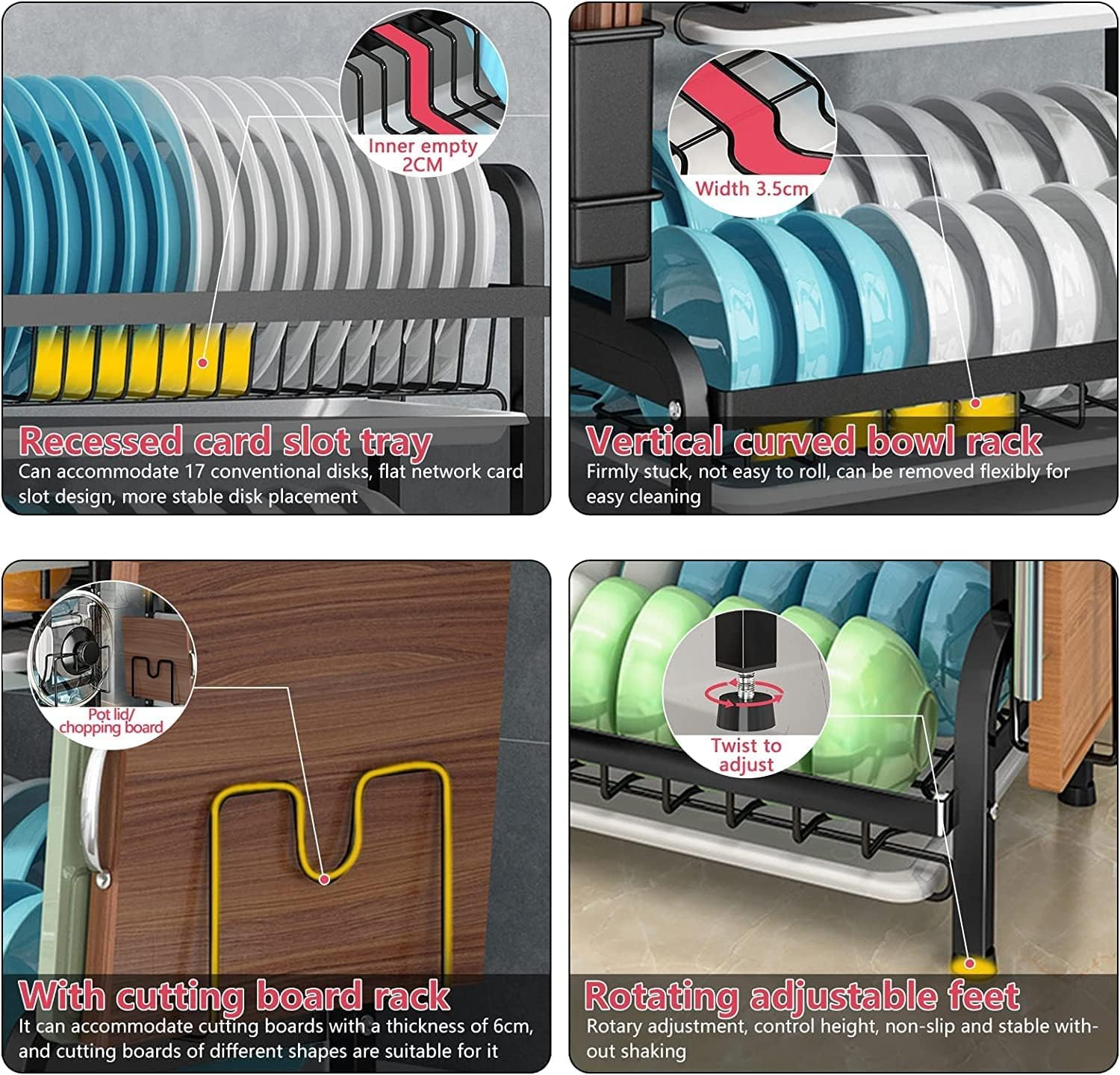 Dish Rack 3 Tier Dish Dryer Drainer Stainless Steel Dish Drying Rack Drip Trays Side Holder Kitchen Storage save Space image number 5