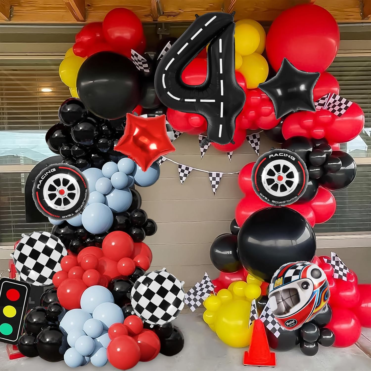 Race Car Birthday Balloons, Racetrack Number 4 Balloon, 40 Inch Large Foil Black 4 Balloon for 4 Year Old Birthday Race Car Themed Party Decoration image number 5