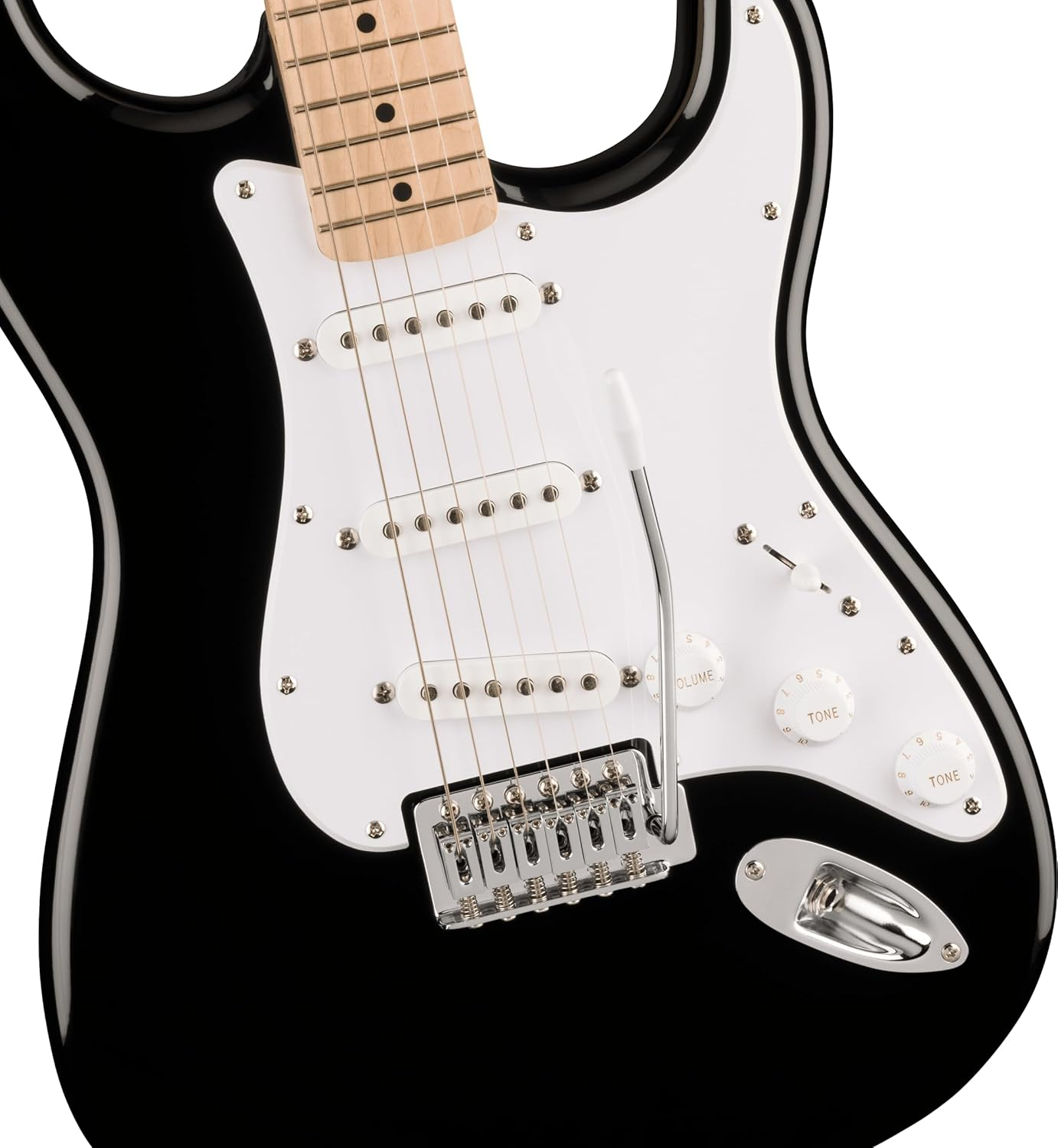 Fender Squier by Fender Sonic Stratocaster Electric Guitar, Maple Fingerboard, White Pickguard, Black, Comes with Free Virtual Lessons image number 1