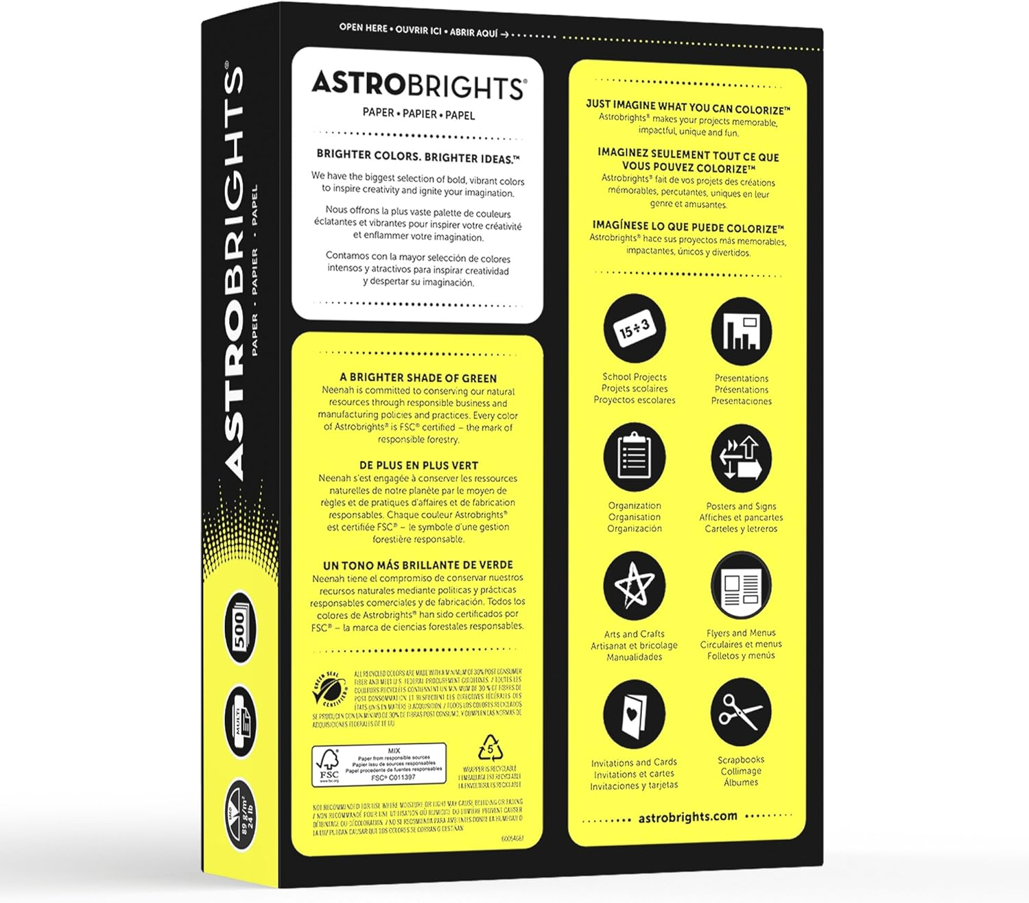 Astrobrights Bright Color Paper, Neenah &reg;, Letter Paper Size, 24 Lb, FSC Certified&reg;, Lift-Off Lemon, Ream of 500 Sheets image number 5